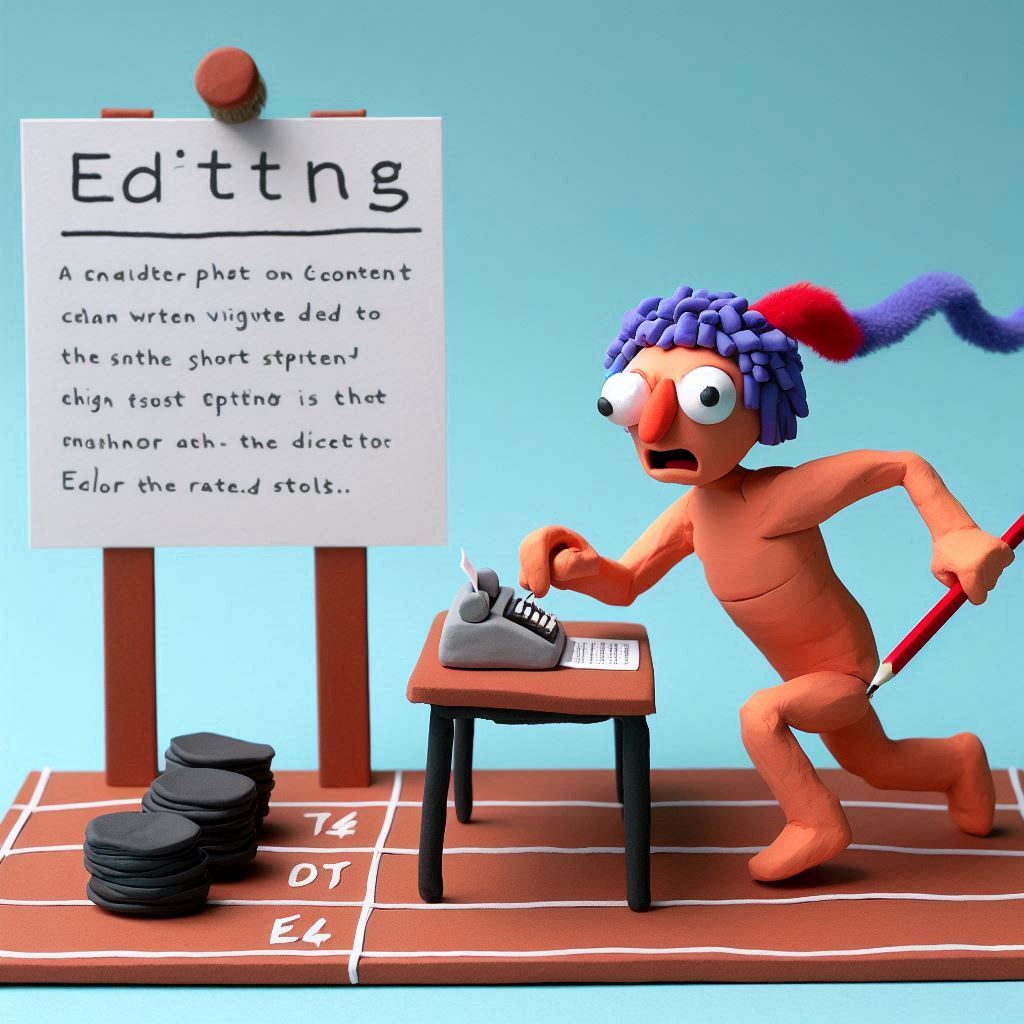 Claymation depiction of a step by step sprint system for editing faster